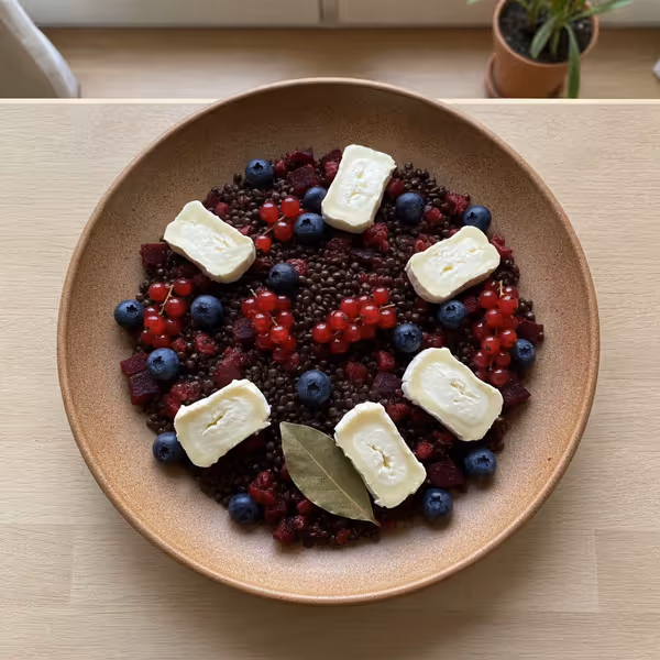 Beluga Lentil & Beetroot Salad with Berries and Goat's Cheese