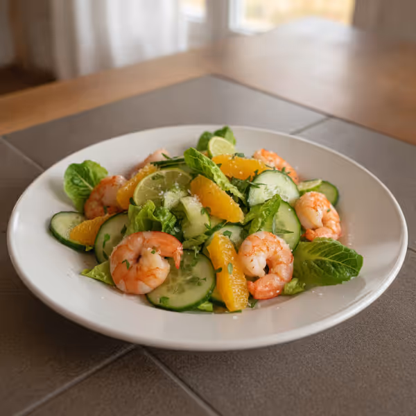 Okurkovo-pomerančový salát se scampi