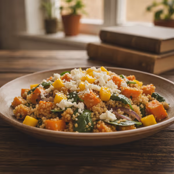 Quinoa s dýní, balkánským sýrem a mangem