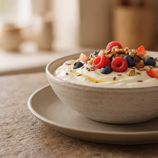 Πρωινό με γιαούρτι και τυρί quark, έτοιμο για σερβίρισμα