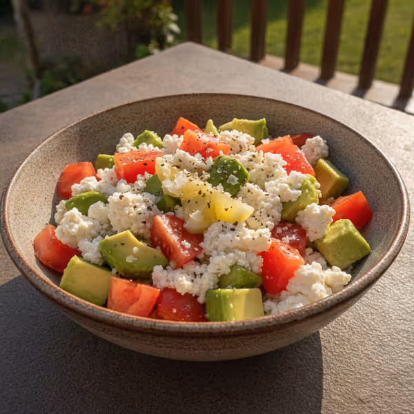 Σαλάτα με αβοκάντο και cottage cheese, έτοιμο για σερβίρισμα