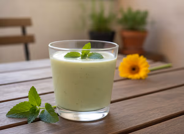 Smoothie με μελισσόχορτο και αβοκάντο, έτοιμο για σερβίρισμα