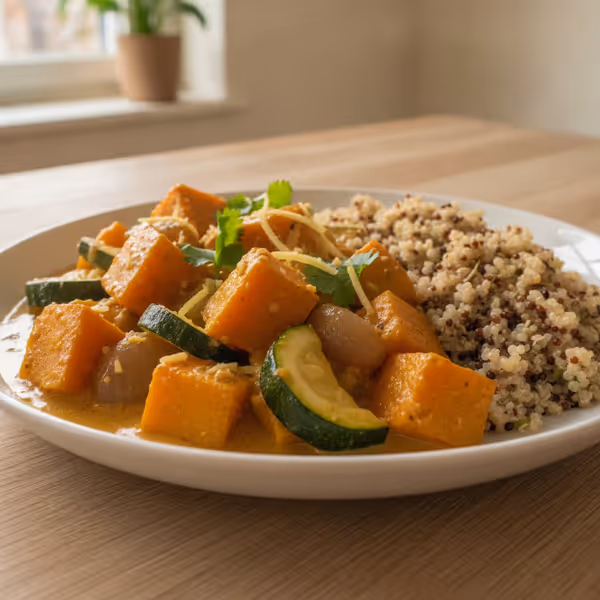 Caril de abóbora vegan com quinoa oriental