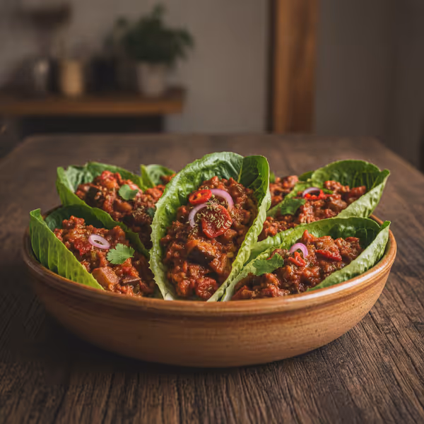 Chili sin carne vegano em barquinhas de alface
