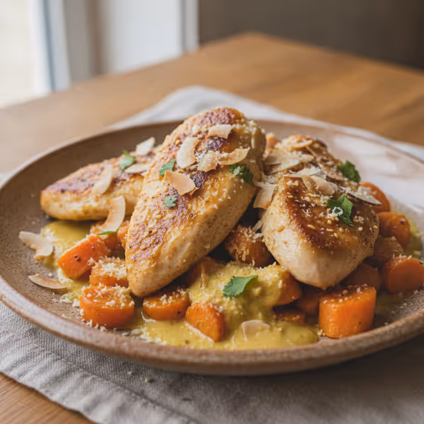 Frango com sésamo e cenouras glaceadas