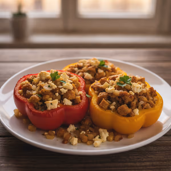 Pimentos recheados vegetarianos com tofu e queijo feta