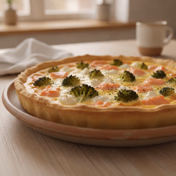 Quiche de brócolos e salmão sem base