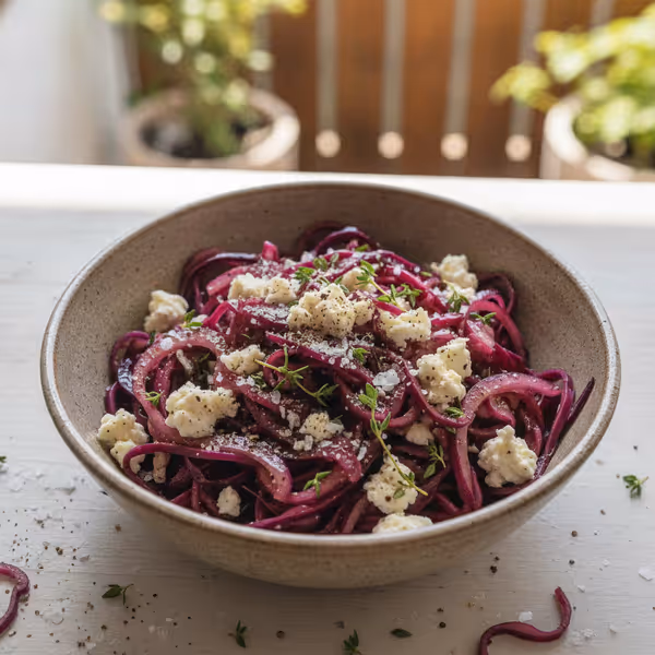 Salada de couve-roxa com queijo de ovelha