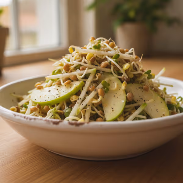 Salada de rebentos com couve-rábano e maçã